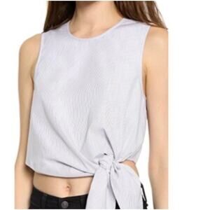 Tibi Gray Striped Tie-Front Sleeveless Blouse